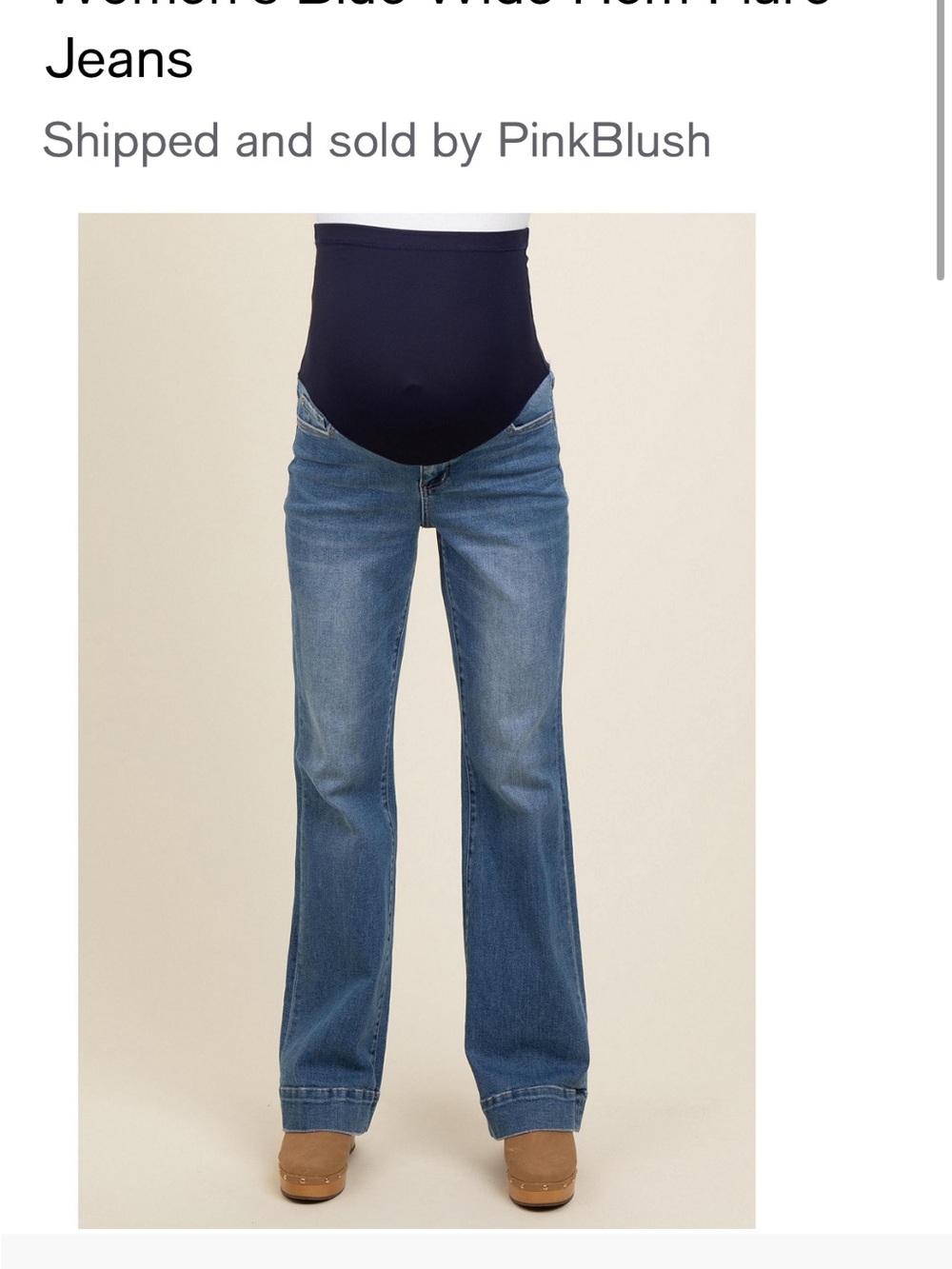 Pinkblush Blue Wide Leg Maternity Jeans with Navy Panel